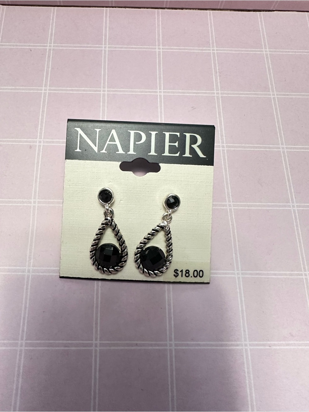 Napier Silver-Tone Black Faceted Teardrop Dangle Earrings